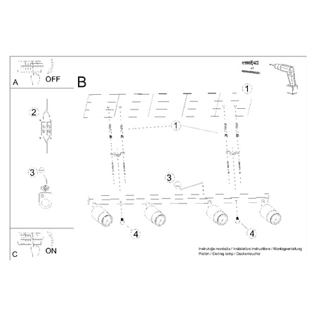 NERO stropní svítidlo 4xGU10 Reflektor Halogenové svítidlo Pohyblivé 81cm Černá Zlatá SOLLUX