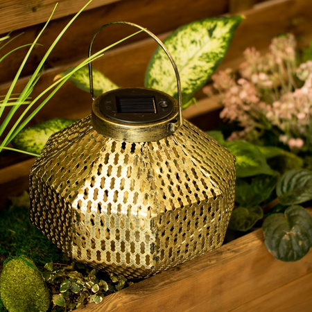 LED solární lampa Lucerna zahradní vlákno LANTERN závěsná kovová měď