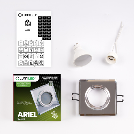 Skleněné Podhledové svítidlo GU10, MR15 Stálá Čtvercová ARIEL + LED GU10, 6W 3000K 120° LUMILED