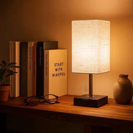 E27 Školní stolní lampa USB-A + USB-C Vypínač zapnutí/vypnutí Černý chrom Boro Masterled