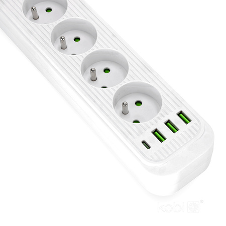 Prodlužovací kabel CONNECTO 4x230V 5m 4GN Zemní jistič 4xUSB Bílá Kobi