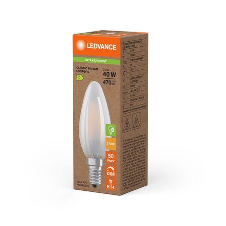 LED žárovka E14 B35 2,9W = 40W 470lm 2700K Warm 300° Dimmable Ledvance