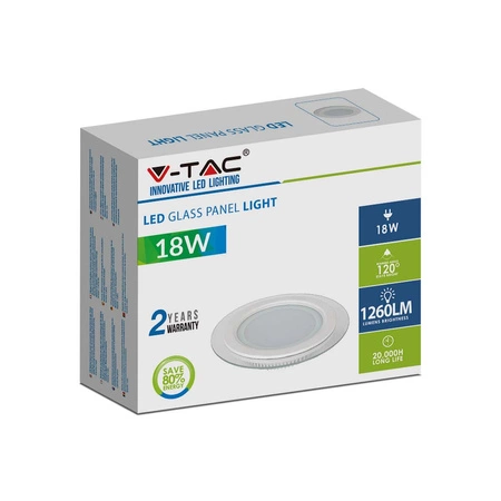 Zapuštěný LED panel 18W 4000K Kulatý FLICKER FREE VT-1881G V-TAC