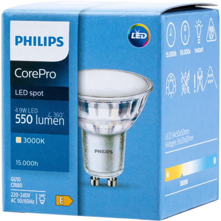 LED žárovka GU10 4.9W = 50W 550lm 3000K Teplá bílá 120° PHILIPS