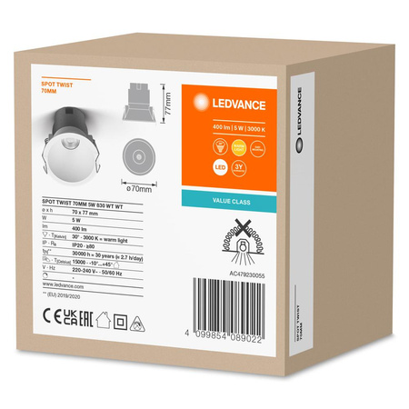 LED panelové bodové svítidlo 5W 400lm CCT Mesh White Downlight Slim Ledvance