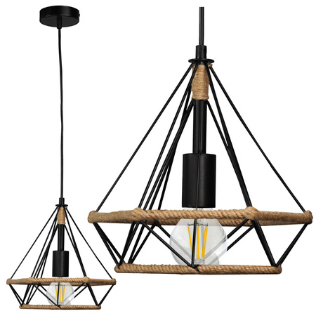 BROXTON Rope IL MIO stropní závěsné svítidlo. černé. loft styl. ocel + šňůra 1x E27 GOLDLUX (Polux)