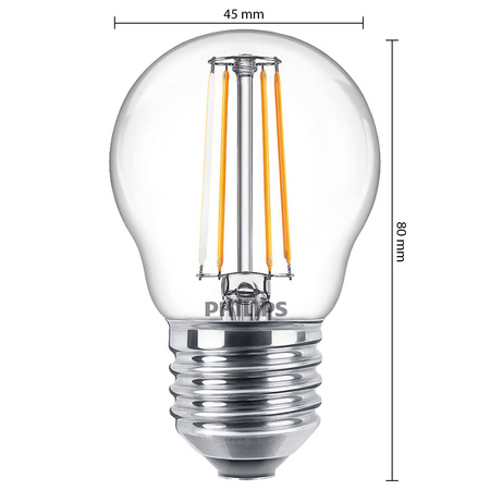LED žárovka E27 P45 4.3W = 40W 470lm 2700K Teplá bílá vlákno PHILIPS