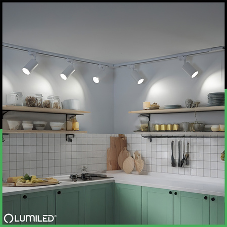 Osvětlovací lišta 3m + 5x reflektor lištový, GU10 Bílý Zlatý SAGI + Spojka L LUMILED