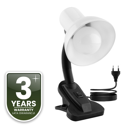 Stolní lampa Školní Noční E27, Nastavitelná s klipem Bílá LIBRA LUMILED