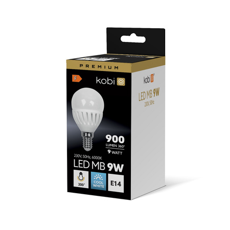 LED žárovka E14 Ball 9W 900lm 6000K Cold 200° Premium Kobi