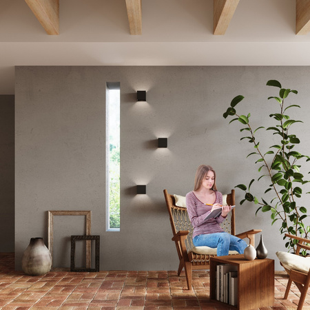 Exteriérové povrchové svítidlo LUCA LED 6W 3000K IP54 Nástěnné svítidlo horní/spodní kostka černá SOLLUX