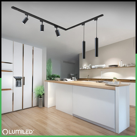 Sada osvětlovacích lišt 3m + 5x GU10 Busbar Spotlight + úhlový spínač černá LUMILED