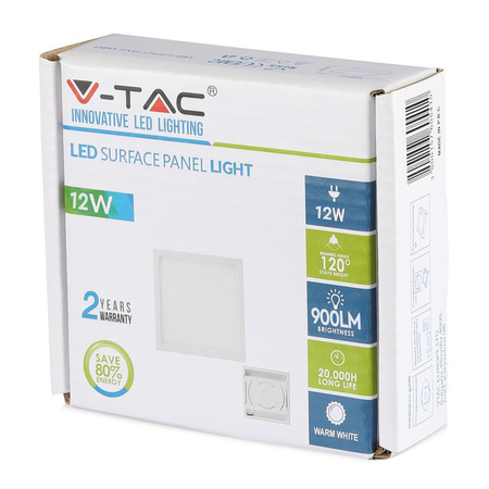 Přisazený LED panel 12W 6000K Čtvercový FLICKER FREE VT-1205 V-TAC