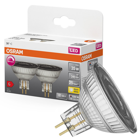 2x LED žárovka MR16 reflektor GU5.3 5W = 35W 345lm 2700K teplá bílá CRI90 12V 36° Stmívatelná SUPERSTAR Osram