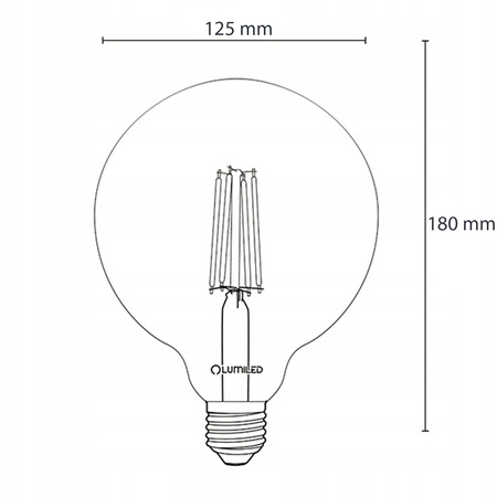 Dekorativní LED žárovka E27 G125 7W = 60W 806lm 3000K teplá bílá 360° Filament LUMILED globe