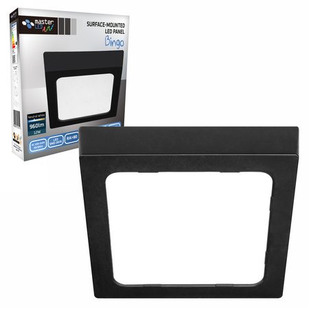 LED panelové stropní svítidlo 12W 960lm 4000K neutrální povrchová montáž čtvercová černá Proma Masterled