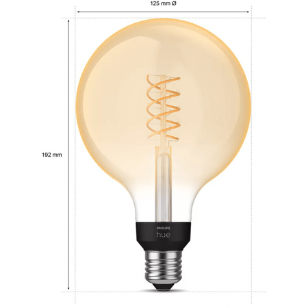LED Globe E27 G125 7W 2100K teplá bílá Filament PHILIPS HUE White Bluetooth Zigbee žárovka