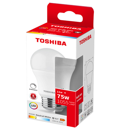 LED žárovka E27 A60 11W = 75W 1055lm 4000lK neutrální bílá stmívatelná TOSHIBA
