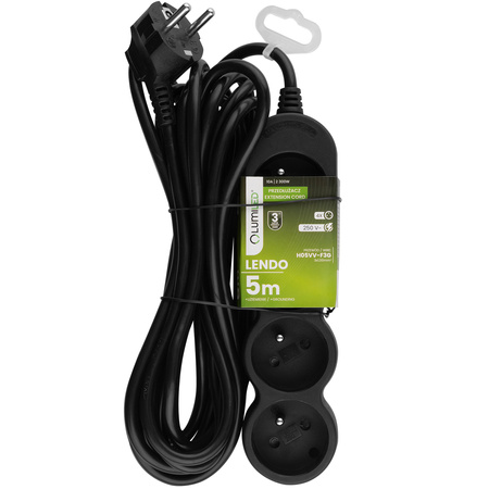 Síťový prodlužovací kabel uzemněný napájecí pásek 4 zásuvky 5 m černý kabel Lendo Lumiled