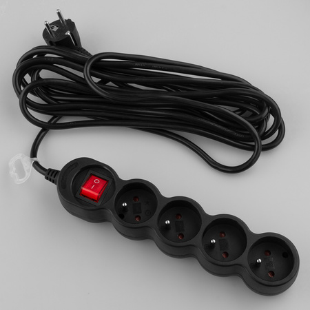 Síťový prodlužovací kabel Uzemněný napájecí pásek 4 zásuvky 5 m Vypínač černý Lendo Lumiled Cord