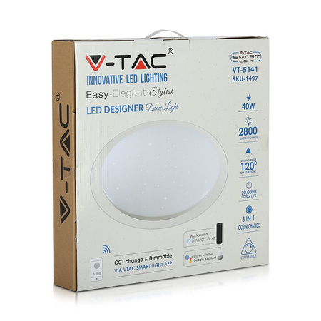 LED plafon 40W SMART kompatibilní s Alexou a Google Home Star Effect White VT-5141 V-TAC