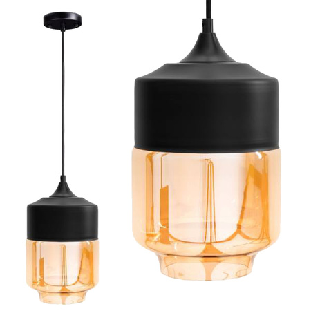 Skleněné stropní závěsné svítidlo Amber Black pro LED E27 TUBA Modern