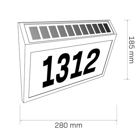 Solární LED fasáda osvětlená číslem domu Nástěnná lampa 6000K IP44
