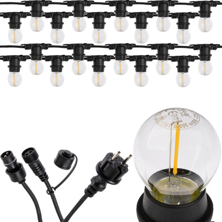 Venkovní zahradní girlanda světelný řetěz 10m 20xE27 LED 1.3W Kobi