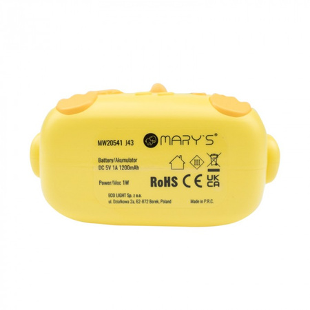 Dětské noční světlo MARY'S CHIRCH LED 1W 3000K Warm USB dobíjecí 1200mAh žlutá MARY'S CHIRCH