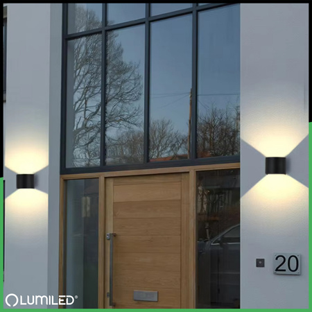 Zahradní nástěnná lampa 2x 3W, nastavitelné nahoru a dolů 4000K Černá PINUS LUMILED