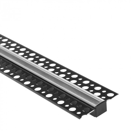 Hliníkový LED profil pro sádrokarton REGIPS Zapuštěný pod omítku černý 1m s průhledným difuzorem pro LED pásky + krytky Ecolight řady GP