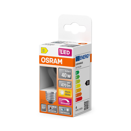 LED žárovka P45 Ball E27 3,4W = 40W 470lm 2700K Warm CRI90 300° Stmívatelné vlákno SUPERSTAR PLUS CLASSIC Osram