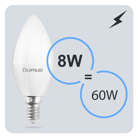 6x Žárovka LED Svíčka B35, E14 8W = 60W 806lm 6500K Studená bílá 180° LUMILED