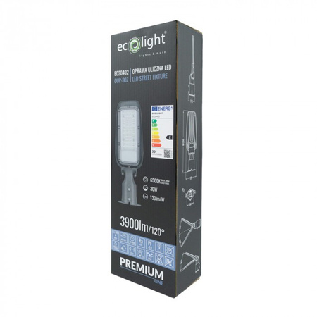 LED pouliční lampa 30W 3900lm 6500K studená IP65 130lm/W PREMIUM Ecolight