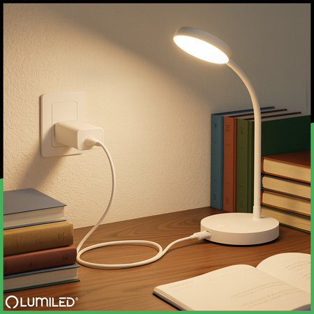 Nabíječka 1x USB 5V/1A DC adaptér Stolní lampa bílá Lumiled