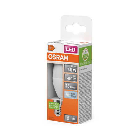 E14 B35 LED žárovka 4.9W = 40W 470lm 4000K Neutrální bila 200° OSRAM STAR