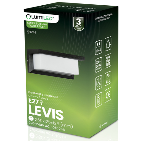 Zahradní nástěnná lampa E27, obdélníková LEVIS LUMILED