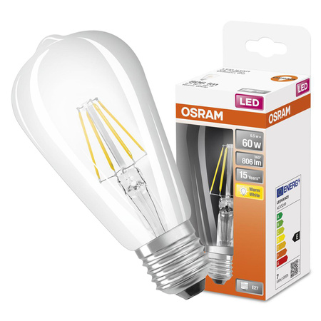 LED žárovka E27 ST64 6,5W = 60W 806lm 2700K Warm 300° Filament OSRAM 
