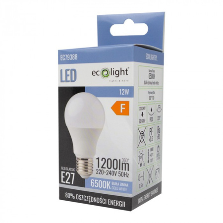 LED žárovka A60 E27 12W 1080lm 6500K Cold Ecolight