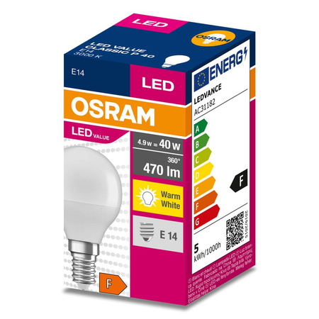 E14 P45 LED žárovka 4.9W = 40W 470lm 3000K Teplá bílá 200° OSRAM HODNOTA