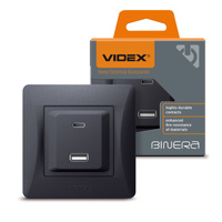 USB-A + USB-C 20W 16A Zásuvka pod omítku černá BINERA VIDEX s rámečkem