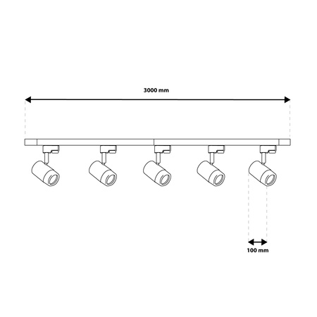 Osvětlovací lišta 3m + 5x reflektor lištový, GU10 Bílý Zlatý SAGI + Spojka L LUMILED