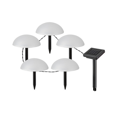 Solární LED zahradní lampa s hroty TREPPIO 5x1W 4000K IP44 půlkulatá stínidla černá a bílá RABALUX