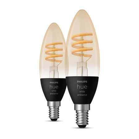 2PAK LED žárovka svíčka E14 B40 4,6W CCT PHILIPS HUE White & Ambiance Filament Bluetooth Zigbee