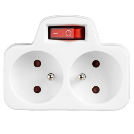 Rozdělovač elektrické sítě 2x 2P+0 Zloděj 2 zásuvky s uzemněním + vypínač VAYOX