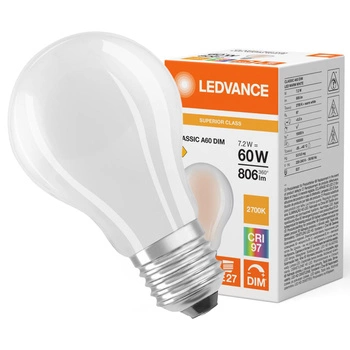 LED žárovka E27 A60 7,2W = 60W 806lm 2700K teplá bílá 320° CRI97 Stmívatelná Ledvance