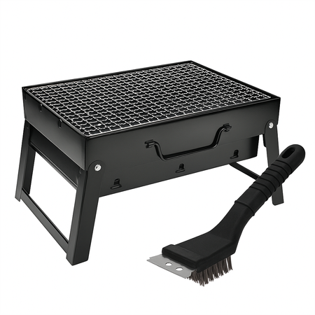 Grilovací sada: Skládací přenosný gril + kartáč na čištění roštu