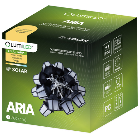 LED Solární řetěz, 10x LED Lucerny 3.8m 3000K Teplá bílá ARIA LUMILED