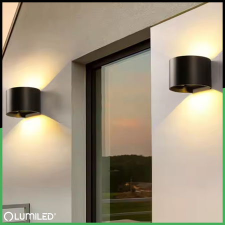 Zahradní nástěnná lampa 2x 3W, nastavitelné nahoru a dolů 4000K Černá PINUS LUMILED