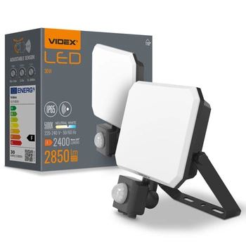 LED reflektor 30W 2850lm 5000K studená bílá se senzorem pohybu a soumraku černý s mléčným stínítkem Videx